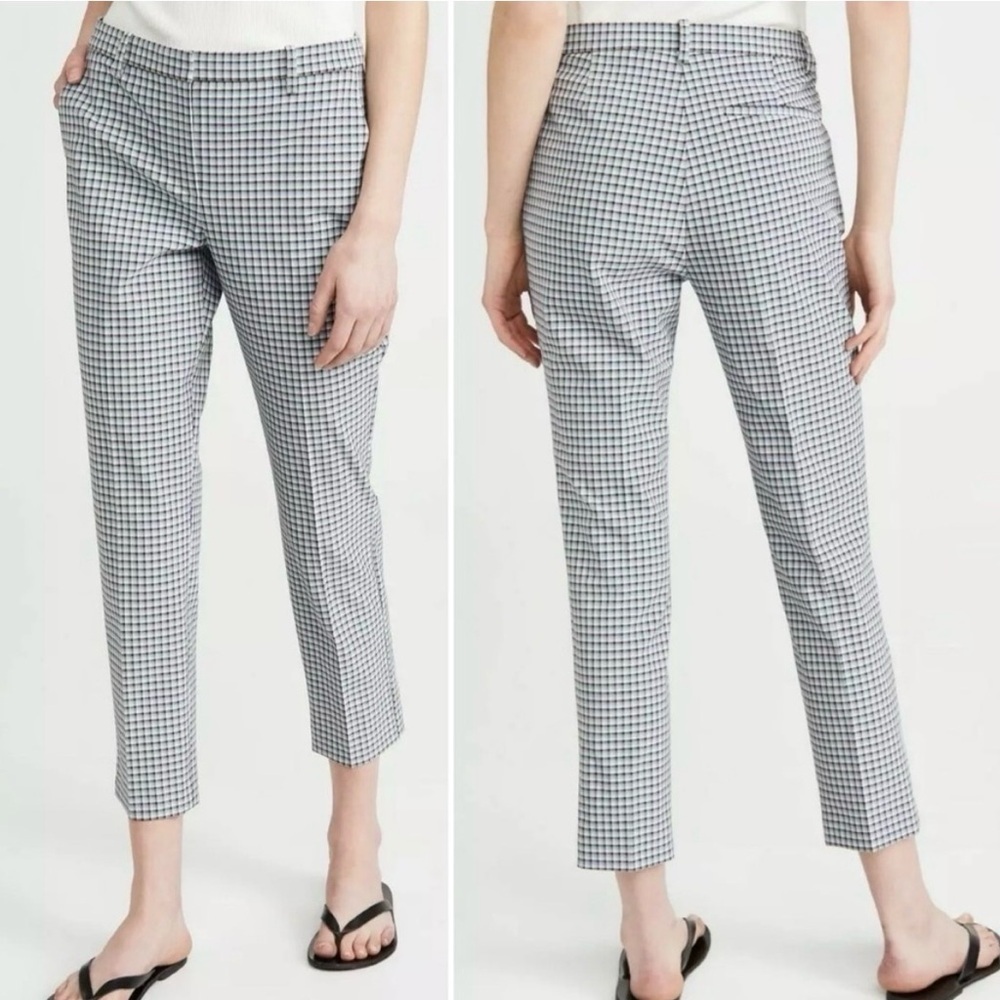 Theory Black, Blue, & White Gingham Cropped Ankle Treeca Pants